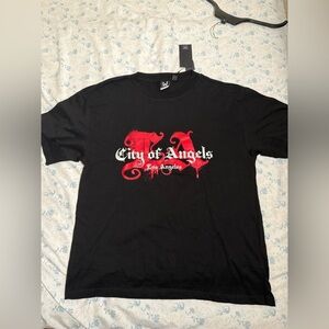 Black Graphic Tee with Red City of Angels Design